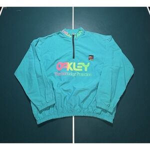Vintage Oakley Thermonuclear Surf‎ Style Windbreaker Neon Teal Pink Retro 1980s